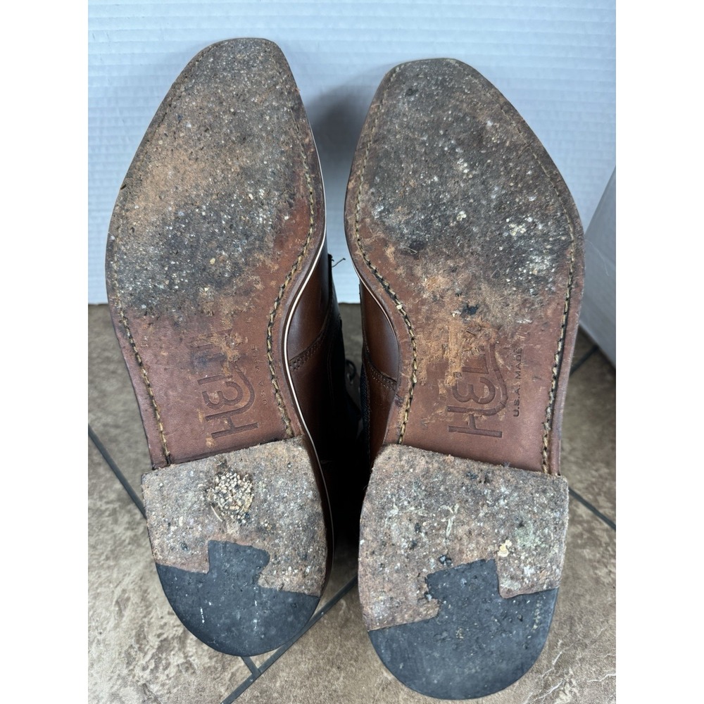 HELM Sam Lace Up Dress Boots Brown Horween Leather Blue Denim Size 11D USA Made - Picture 11 of 11